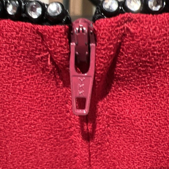 Vintage Red Dress Leslie Fay 8 Rhinestone 80s Maxi - Picture 5 of 11